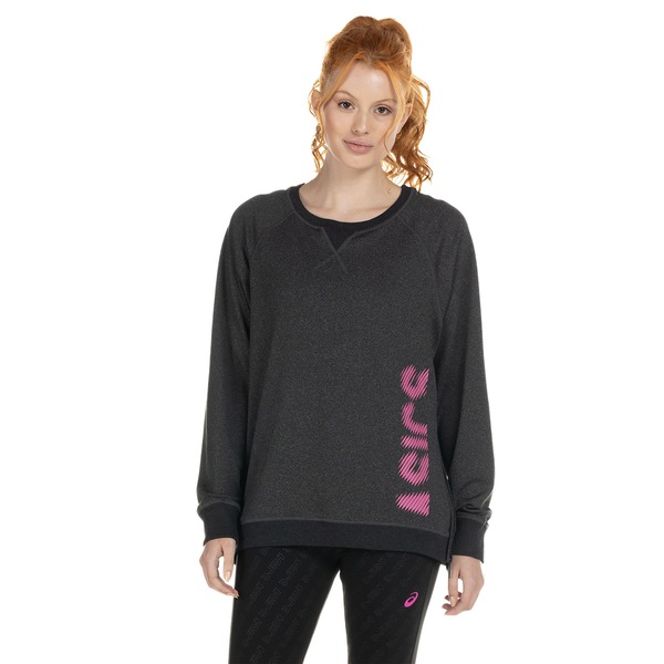 Blusa de Malha em Fleece ASICS Alongado - Feminina | Cor: CINZA ESC/ROSA | Tamanho: M