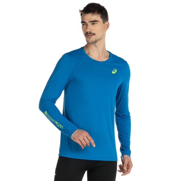 Camiseta ASICS Manga Longa Refletivo Yokohama - Masculina | Cor: AZUL | Tamanho: P