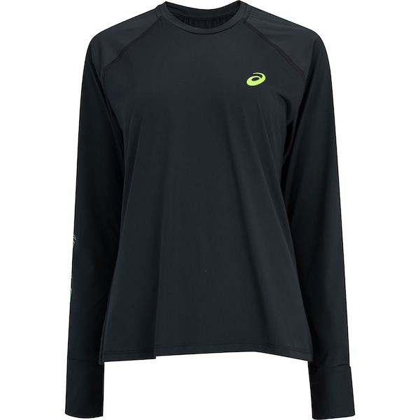 Camiseta Manga Longa ASICS com Proteção UV e Refletivo - Feminina | Cor: PRETO/VERDE | Tamanho: G