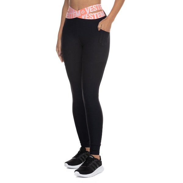 Calça Legging Feminina Vestem Fusô Dakotta | Cor: PRETO/BRANCO | Tamanho: M