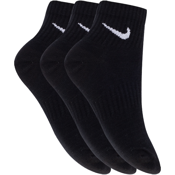 Kit de Meia Nike Everyday Lightweight Ankle - 3 Pares - 34 a 38 | Cor: PRETO/BRANCO | Tamanho: M