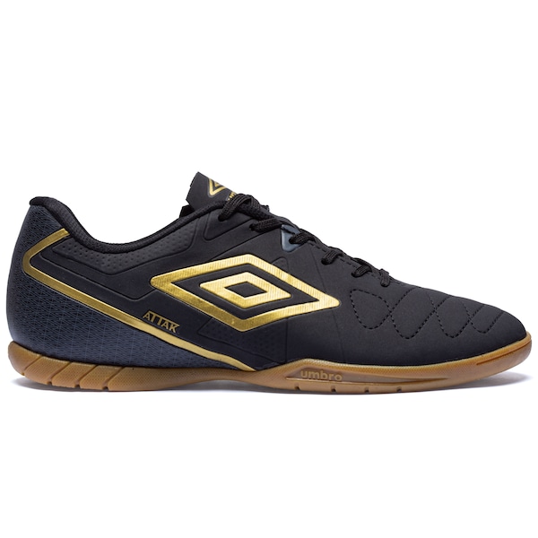 Vista 2 Chuteira Futsal Umbro Attak Eternal - Adulto PRETO/OURO Umbro PRETO/OURO