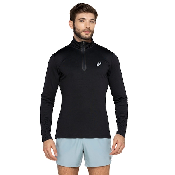 Blusão Masculino ASICS Meio Zíper Textura | Cor: PRETO | Tamanho: G