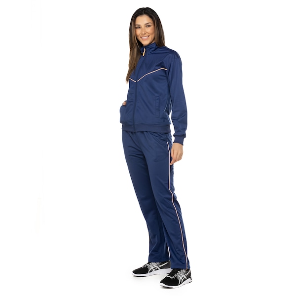 Conjunto de Agasalho Feminino Oxer com Bolso Politrico Recortes | Cor: AZUL ESCURO | Tamanho: P