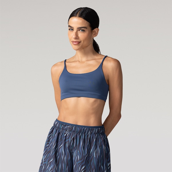 Top Fitness sem Bojo Oxer Baixa Sustentação Reversível Bicolor | Cor: AZUL ESCURO | Tamanho: M