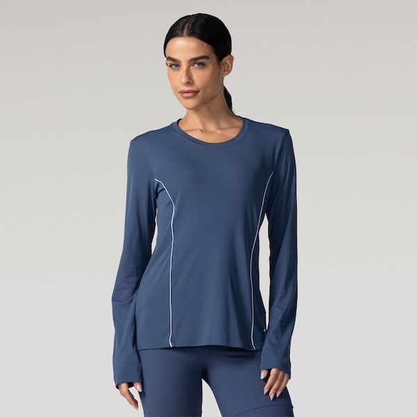 Camiseta Feminina Oxer Manga Longa Run | Cor: AZUL ESCURO | Tamanho: P