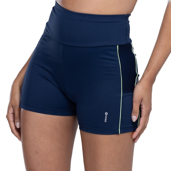 Bermuda Feminina Oxer Textura Cós Médio Média Compressão | Cor: AZUL ESC/VERDE CLA | Tamanho: G