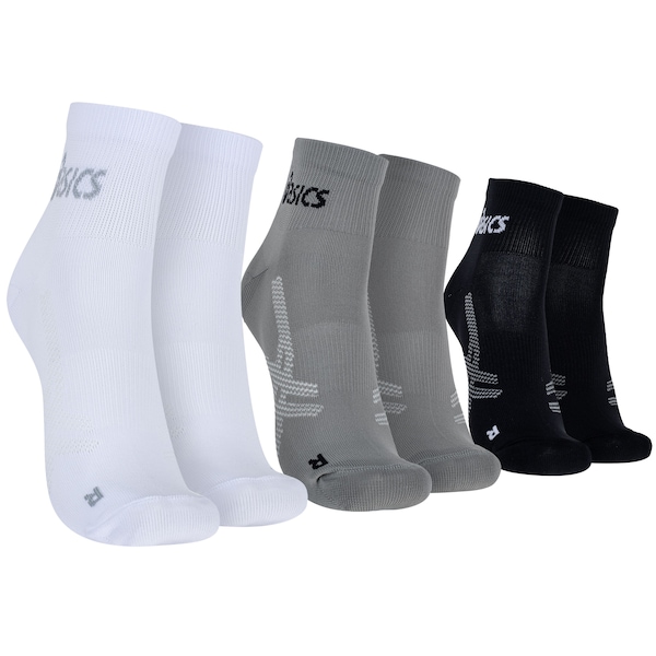 Kit de Meias ASICS Lic Cano Curto Quarter com 3 Pares - Adulto