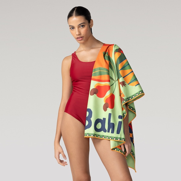 Toalha de Natação Oxer Estampada | Cor: VERDE CLA/LARANJA | Tamanho: único