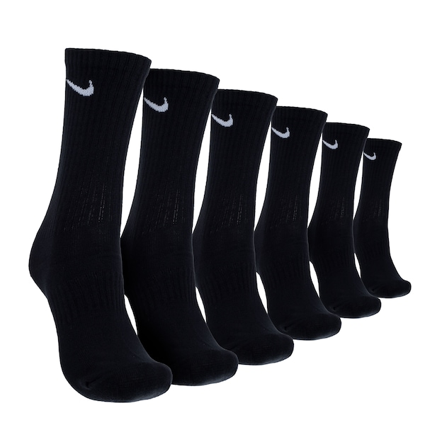 Kit de Meias Cano Alto Nike Everyday Lightweight Crew com 3 Pares - Adulto | Cor: PRETO | Tamanho: P