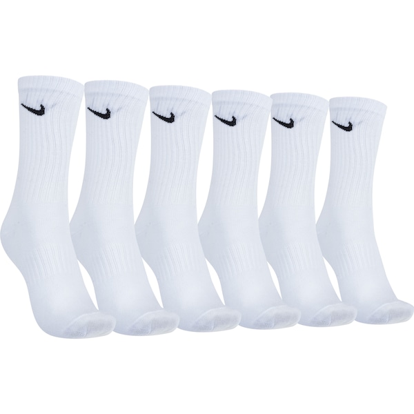 Kit de Meias Cano Alto Nike Everyday Lightweight Crew com 3 Pares - Adulto | Cor: BRANCO/PRETO | Tamanho: M