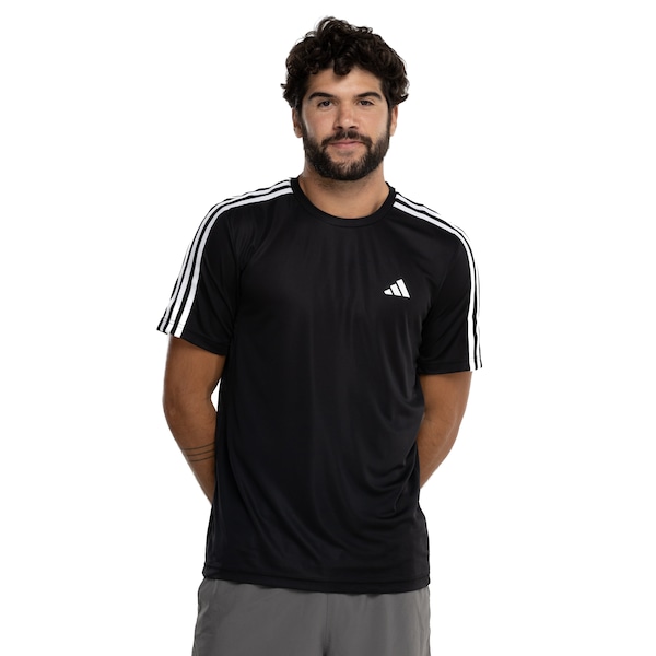 Camiseta Masculina adidas Manga Curta Essentials 3 Listras