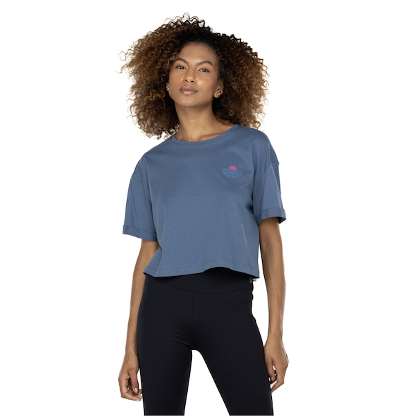 Blusa Cropped Feminina Manga Curta Oxer Estampada