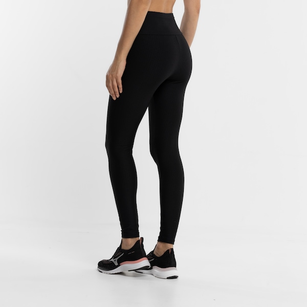 Vista 3 Calça Legging Feminina Oxer Textura New Baixa Compressão Cós Médio PRETO Oxer PRETO