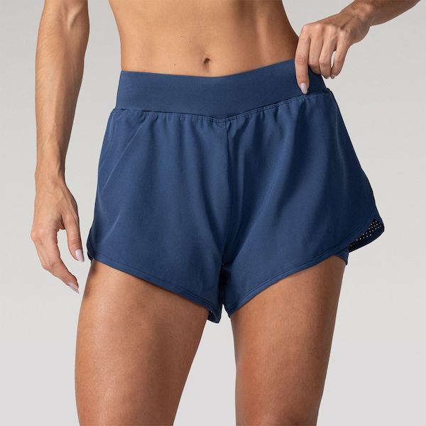 Short Feminino Oxer Duplo Laser Cut com Bermuda Interna | Cor: AZUL ESCURO | Tamanho: M