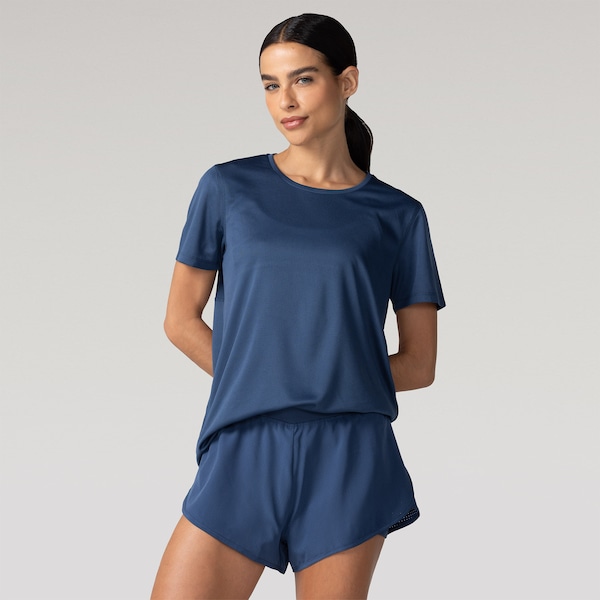 Camiseta Feminina Oxer Manga Curta Flat Respirável | Cor: AZUL ESCURO | Tamanho: G