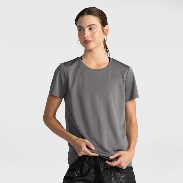 Camiseta Feminina Oxer Manga Curta Flat Respirável | Cor: CINZA ESCURO | Tamanho: G