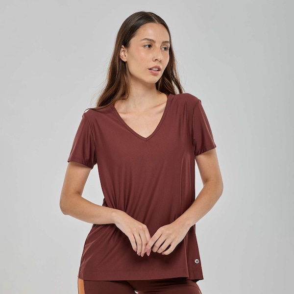 Camiseta Feminina Vestem Manga Curta Dry Fit | Cor: MARROM ESCURO | Tamanho: P