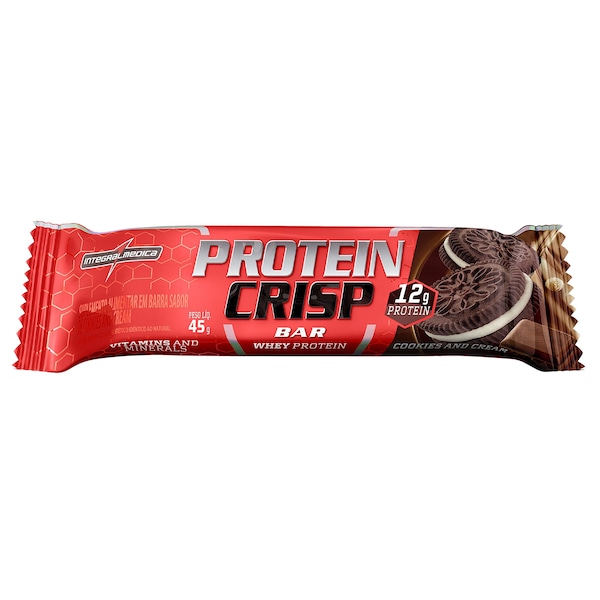 Vista 2 Barra de Proteína Integralmédica Protein Crisp Bar Cookies and Cream 45g VERMELHO Integralmedica VERMELHO