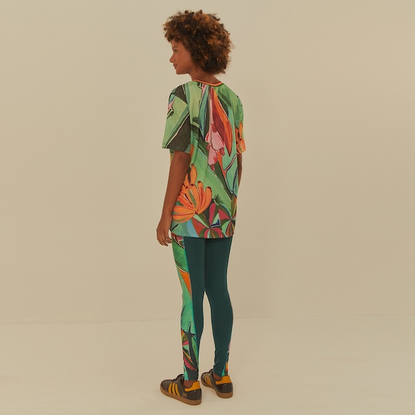 Vista 3 Calça Legging Feminina Farm Folhagem Banana Média Compressão Cós Médio VERDE/LARANJA FARM VERDE/LARANJA