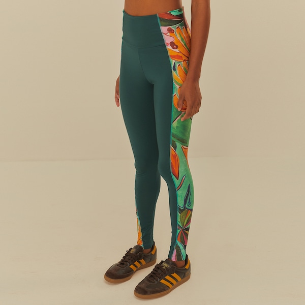 Vista 2 Calça Legging Feminina Farm Folhagem Banana Média Compressão Cós Médio VERDE/LARANJA FARM VERDE/LARANJA