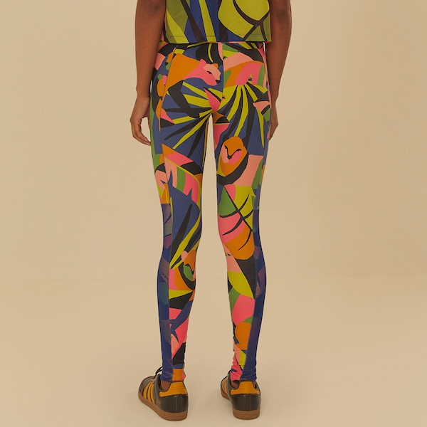 Vista 3 Calça Legging Feminina Farm Floresta Leopardo Cós édio édia Compressão Bex VERDE/AZUL FARM VERDE/AZUL