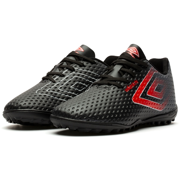 Vista 3 Chuteira Society Umbro Warskin Júnior Refactor PRETO/VERMELHO Refactor PRETO/VERMELHO