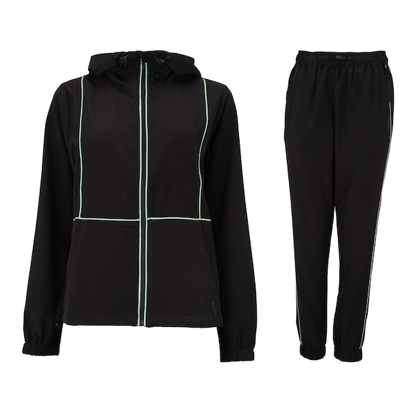 Conjunto de Agasalho Feminino Oxer Plano com Vivo | Cor: PRETO/VERDE CLA | Tamanho: G