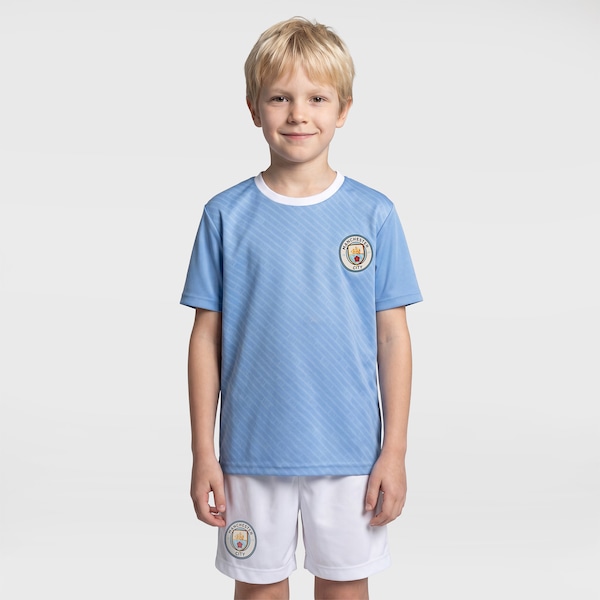 Kit de Uniforme do Manchester City Braziline Infantil Mini Craque Camiseta + Calção | Cor: BRANCO | Tamanho: 6
