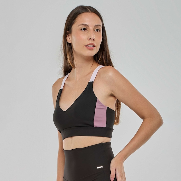Top Fitness com Bojo Removível Vestem Média Sustentação Emma Adulto | Cor: PRETO | Tamanho: P