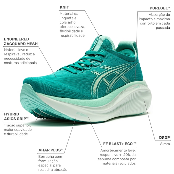 Vista 3 Tênis ASICS Gel-Nimbus 27 Feminino VERDE ASICS VERDE