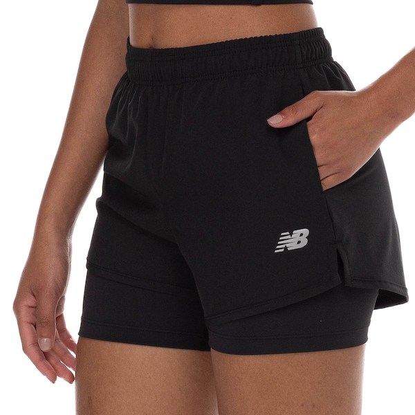 Vista 2 Short Feminino New Balance Sport Essentials 2 IN 1 PRETO/PRETO New Balance PRETO/PRETO
