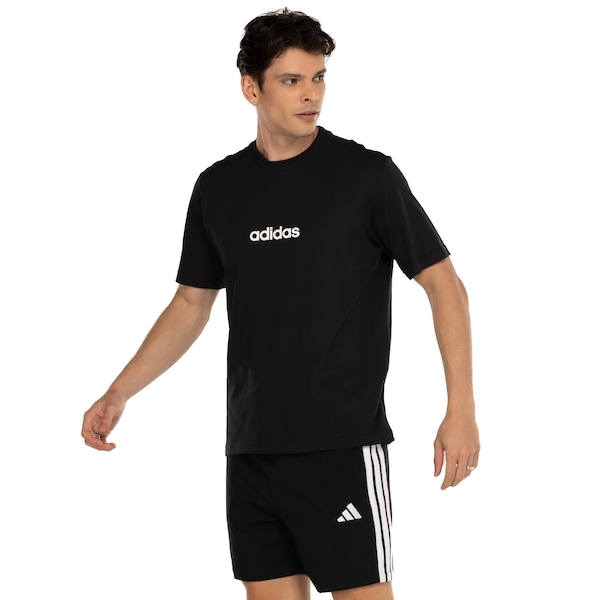 Camiseta Masculina adidas Manga Curta Logo Linear | Cor: BRANCO/PRETO | Tamanho: M