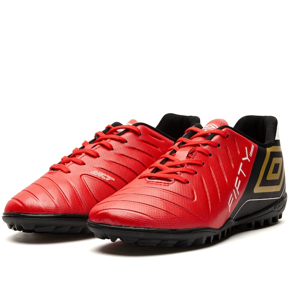 Vista 3 Chuteira Society Adulto Umbro Fifty VI League VERMELHO/PRETO Umbro VERMELHO/PRETO
