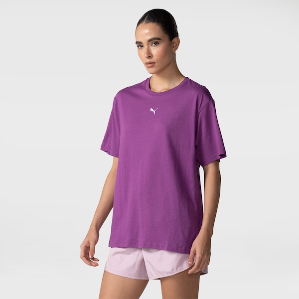 Camiseta Feminina Puma Manga Curta Ess Relaxed Tee | Cor: ROXO/BRANCO | Tamanho: M
