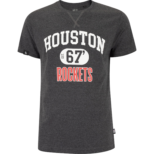 Camiseta do Houston Rockets Masculina NBA Manga Curta College Tea N894A | Cor: PRETO MESCLA | Tamanho: G