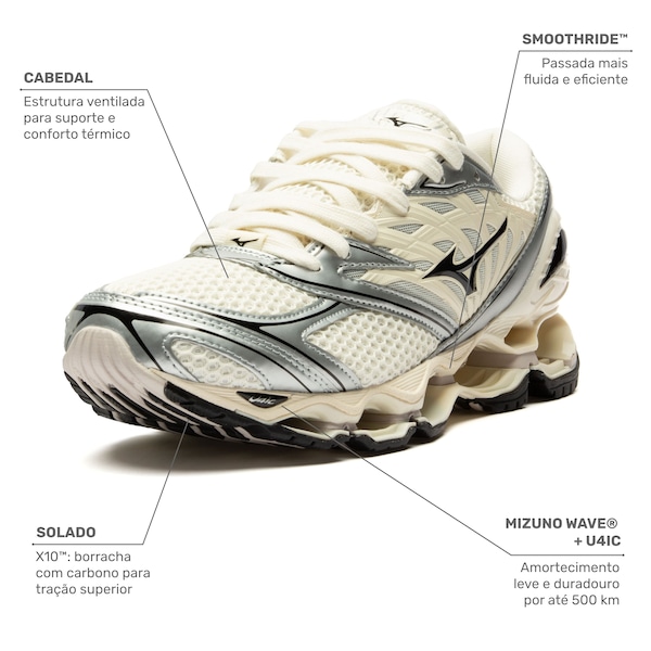 Vista 3 Tênis Mizuno Wave Prophecy Air Mesh Masculino OFF WHITE/PRETO Mizuno OFF WHITE/PRETO
