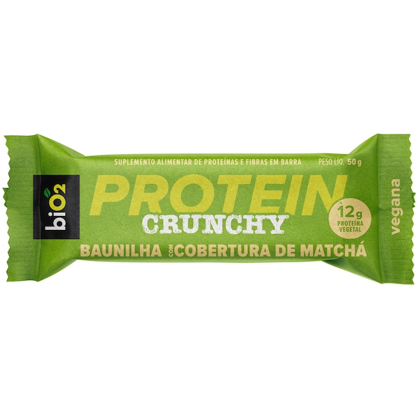 Vista 2 Barra de Proteína Bio2 Vegan Crunchy Cobertura de Matchá 50g BAUNILHA Bio2 BAUNILHA