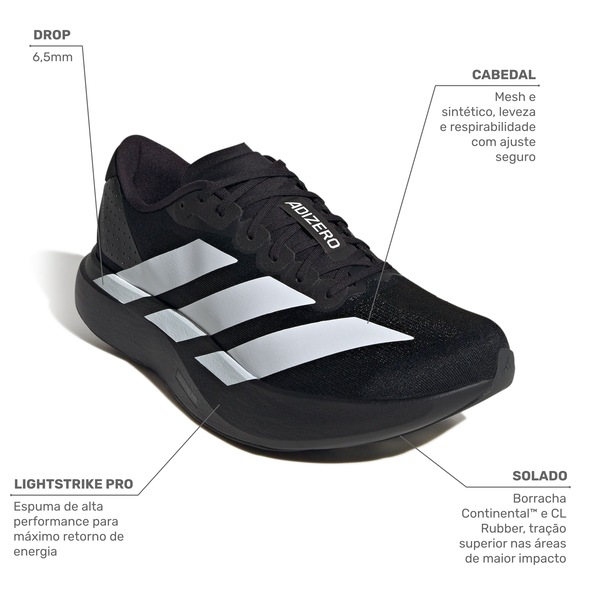 Vista 3 Tênis Masculino adidas Adizero EVO SL PRETO/BRANCO Adidas PRETO/BRANCO