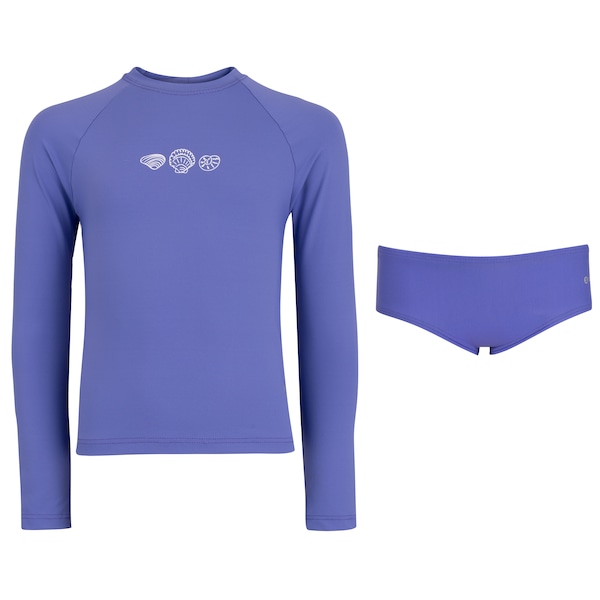 Conjunto Infantil Oxer Camiseta Manga Longa + Sunga com Proteção UV Menina | Cor: BRANCO/ROXO ESCURO | Tamanho: 6