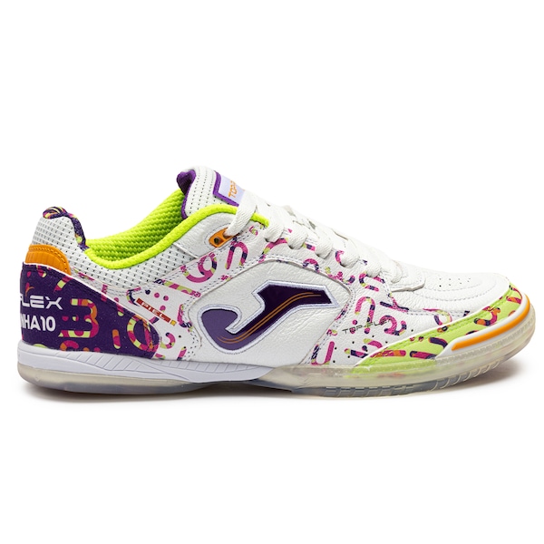 Vista 2 Chuteira Futsal Adulto Joma Top Flex Amandinha BRANCO/ROXO ESCURO Joma BRANCO/ROXO ESCURO