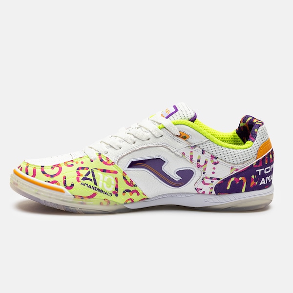 Vista 3 Chuteira Futsal Adulto Joma Top Flex Amandinha BRANCO/ROXO ESCURO Joma BRANCO/ROXO ESCURO