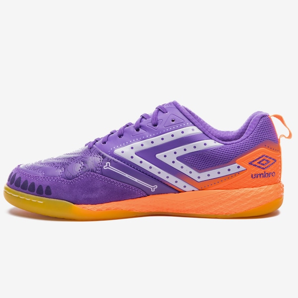 Vista 3 Chuteira Futsal Adulto Umbro Pro Bump Edição DLM Dia de los Muertos ROXO/LARANJA Umbro ROXO/LARANJA