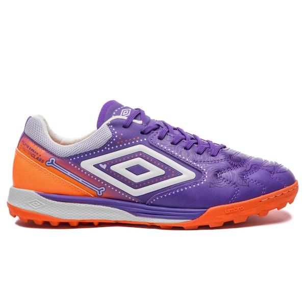 Vista 2 Chuteira Society Adulto Umbro Adamant Master Class Edição DLM Dia de los Muertos ROXO/LARANJA Umbro ROXO/LARANJA