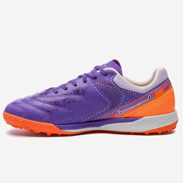 Vista 3 Chuteira Society Adulto Umbro Adamant Master Class Edição DLM Dia de los Muertos ROXO/LARANJA Umbro ROXO/LARANJA