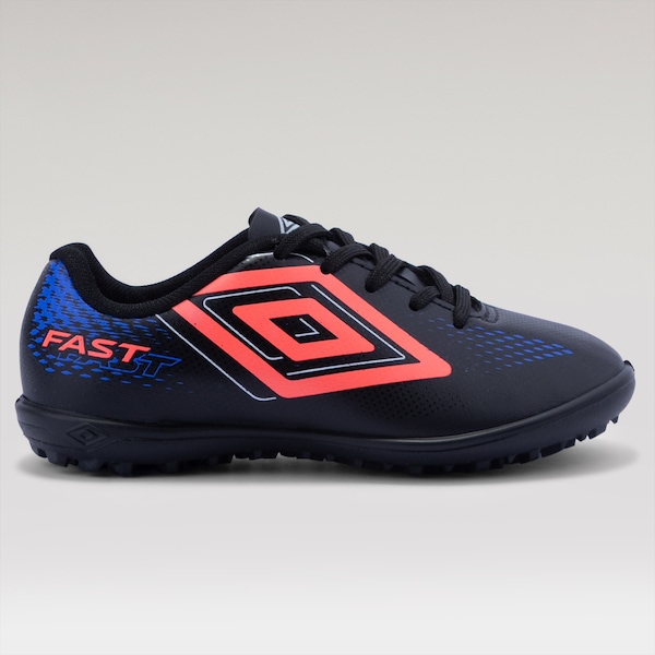Chuteira Society Infantil Umbro Fast II | Cor: PRETO/AZUL | Tamanho: 31