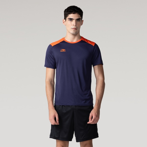 Camiseta Penalty Shoulder Masculina | Cor: AZUL ESC/LARANJA | Tamanho: M
