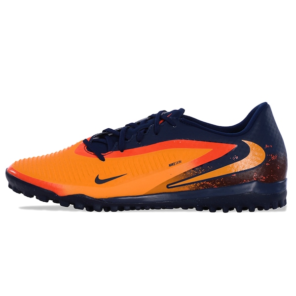 Vista 2 Chuteira Society Adulto Nike Erling Haaland Phantom 6 Academy LARANJA/AZUL ESC Nike LARANJA/AZUL ESC