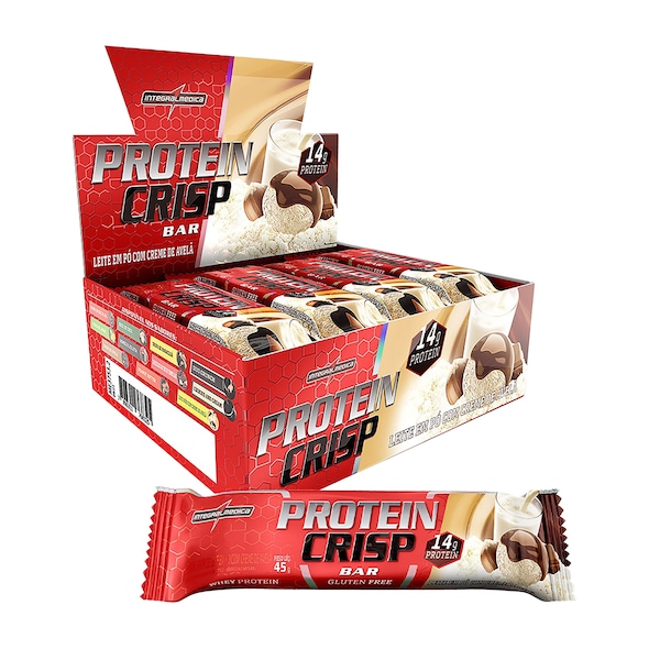Caixa Barra de Proteína 45g Integralmédica Protein Crispbar Leite com Creme de Avelã – 12 Unidades