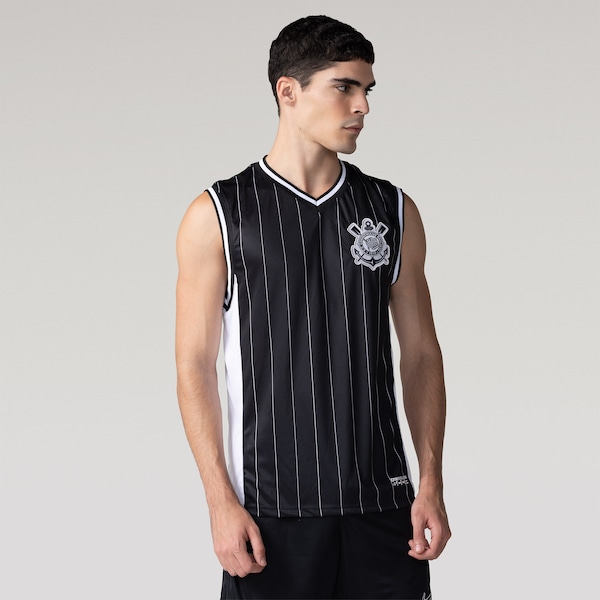 Camiseta Regata do Corinthians Recorte Coimbra Masculina | Cor: PRETO | Tamanho: EXG